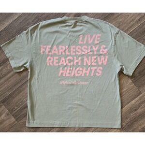 ZARA‎ Sage Green Boxy T-Shirt With Pink Lettering Womens Size M